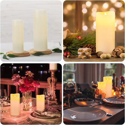 Flameless Battery Operated Led Candles-Set of 9(H 4" 5" 6" 7" 8" 9" x D 2.2") Real Wax Flickering Pillar LED Electric Candles with 10-Key Remote and 24 Hours Timer Ivory