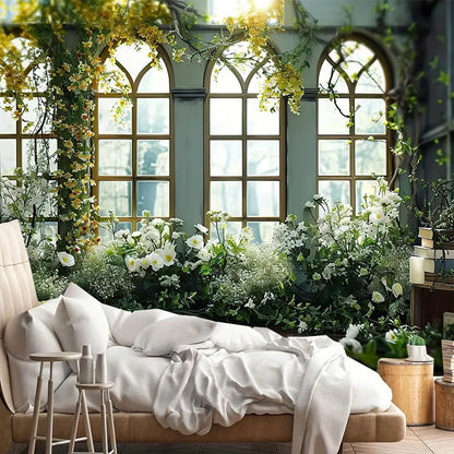 FENDROM Window View White Flower Tapestry Nature Landscape Classic Flower Vine Wall Hanging Party Decorations For Bedroom Living Room Dorm