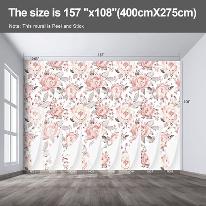 Pink Floral Wall murals Peel and Stick Flowers Wallpaper for Bedroom Living Room - 108"x157"