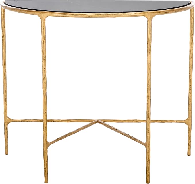 SAFAVIEH Couture Collection Jessa Brass Base & Black Marble Top Half Moon Console Table, Fully Assembled