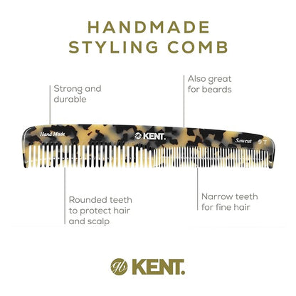 KENT 9T Fine Tooth and Wide Tooth Comb Detangler Hair Combs - Large Handmade and Saw-Cut Dressing Comb - Wet Hair Comb, Made in England (White Tokyo), 2 Pack