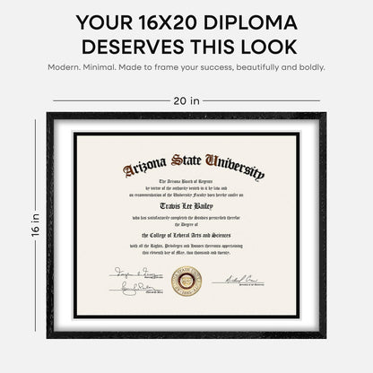 Homeforia 16x20 Diploma Black Wood Frame, High End Oak 16 x 20 Certificate Frames with Mat 14 x 17, 16by20 Document Frame Matted to 14by17, Wooden Graduation Frames, Tempered Glass, Wall Kit, Set of 1