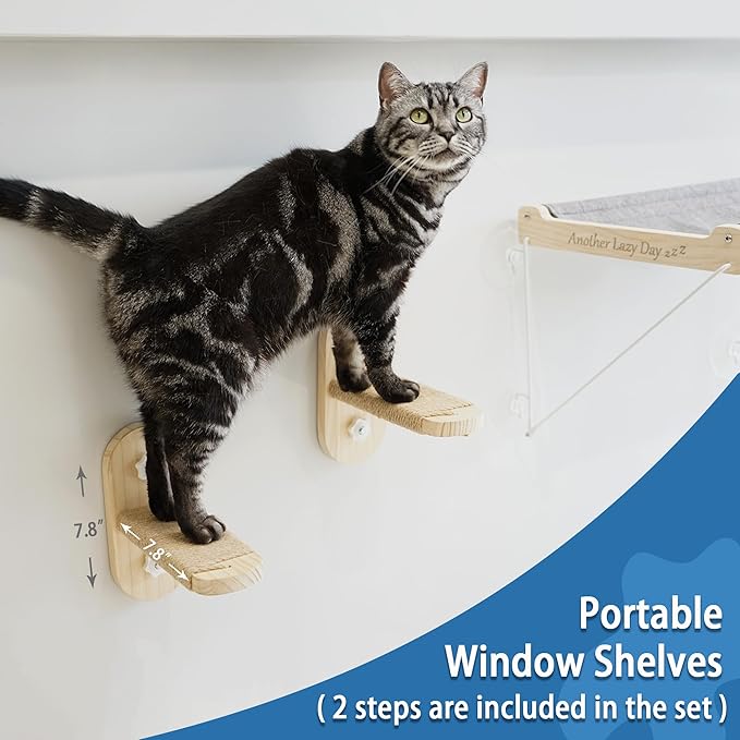 PETKARAY Cat Window Perch, Foldable Cat Hammock for Window, Stable Window Shelves for Indoor Cats, Set Includes 2 Pack of Window Stairs