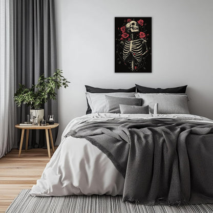OAAPITI Gothic Skull Wall Art Skeleton and Roses Canvas Pictures Print Vibrant Dark Art Decor for Bedroom Living Room Bathroom(Artwork-6,12"x18")