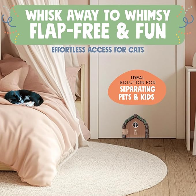 Fairy® Door Interior Pet Door - Large Cat Door for Cats Up to 20 lbs, Durable & Versatile Indoor Kitty Door for Solid or Hollow Core, Stylish Cat Hole, Comfortable, Easy Install, with Tight Lock