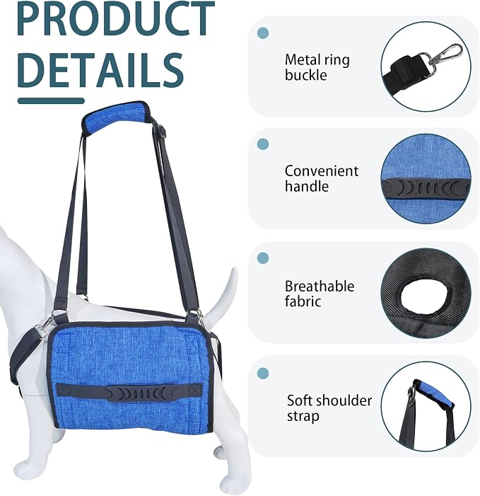 Adjustable Dog Lift Harness, Dog Carry Sling Provides Rear Leg Support for Senior Dogs, Arthritis and After ACL Surgery Dogs,Suitable for Medium to Large Dogs,Blue XL