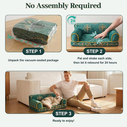 Cat Couch Bed, Memory Foam Dog Bed for Small Dogs, 24 Inch | Faux Suede Fabric, Supportive Pet Couch Sofa for Cats and Small Dogs, Non-Slip and Washable Removable Cover, Vintage Green