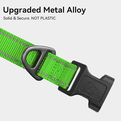 Joytale Reflective Dog Collar, Soft Neoprene Padded, Metal D-Ring, Nylon Pet Collar Adjustable for Small Dogs, Green, S