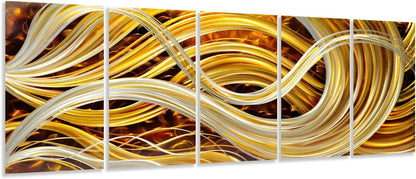 Yihui Arts Abstract Metal Wall Art - Hand Crafted 5 Pieces Panels Set, 3D Aluminum Modern Contemporary Home Accent