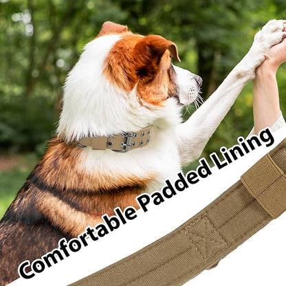 Tactical Dog Collar with Handle, Military Adjustable Heavy Duty Metal Buckle Dog Collars Soft Nylon Training Collar for Medium Large Dogs (Brown, Medium)