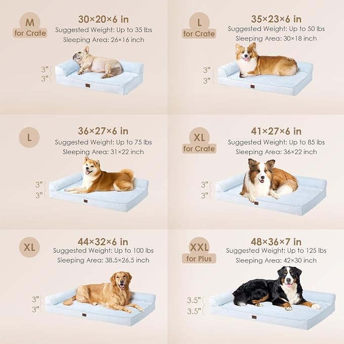 EHEYCIGA Orthopedic Dog Bed Medium Size, Memory Foam Dog Bed, Washblue | Small Dog Sofa with Washable Removable Cover, Waterproof Pet Couch for Crate with Nonskid Bottom, 30x20x6