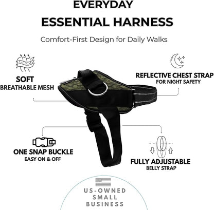 ShawnCo Essential Dog Harness, No-Pull Pet Vest (Military Camo,M) | 3 Leash Clips, Easy On, No-Choke, Reflective, Adjustable Fit, Padded Comfort, Control Handle, For Small, Medium & Large Dogs
