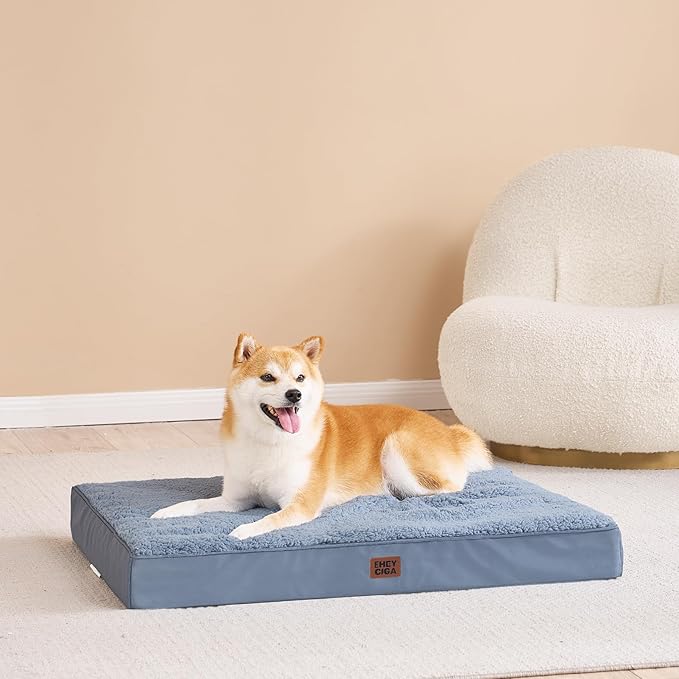 EHEYCIGA Washable Dog Beds for Extra Large Dogs, XL Dog Bed with Removable Cover for Crate, Orthopedic Foam Pet Bed Dog Mat Mattress Cushions for Extra Large Dogs, Spa Blue(41 X 27)