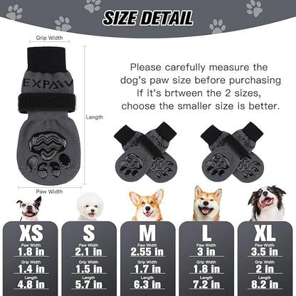 EXPAWLORER Anti Slip Dog Socks to Prevent Licking Paws, Dog Shoes for Hot Pavement, Dog Booties for Small Medium Large Senior Dogs, Traction Control Boots & Paw Protectors for Hardwood Floors