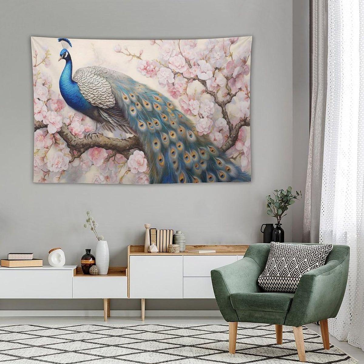 Peacock Tapestry Peacock Tapestries Fabric Wall Hanging Aesthetic Space Garden Indoor Outdoor Wall Art Tablecloth Bedspread Decoration for Bedroom Dormitory Living Room Home Decor 60"x90"