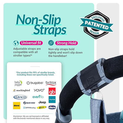 Swanoo Stroller Caddy Organizer With Cup Holder, Non-Slip Straps, Bag for Phone, Pet Accessories, Universal Fits Uppababby Vista v2 Wonderfold Wagon, Doona and More