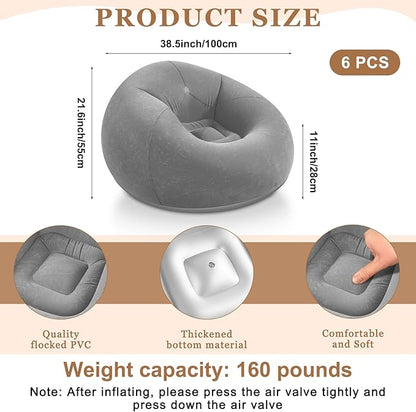 Realspring 6 Pcs Bean Bag Chairs for Adults Inflatable Chairs with Electric Air Pump,Blow up Couch Folding Portable Inflatable Couch Lazy Sofa for Reading Living Room Camping (Gray)