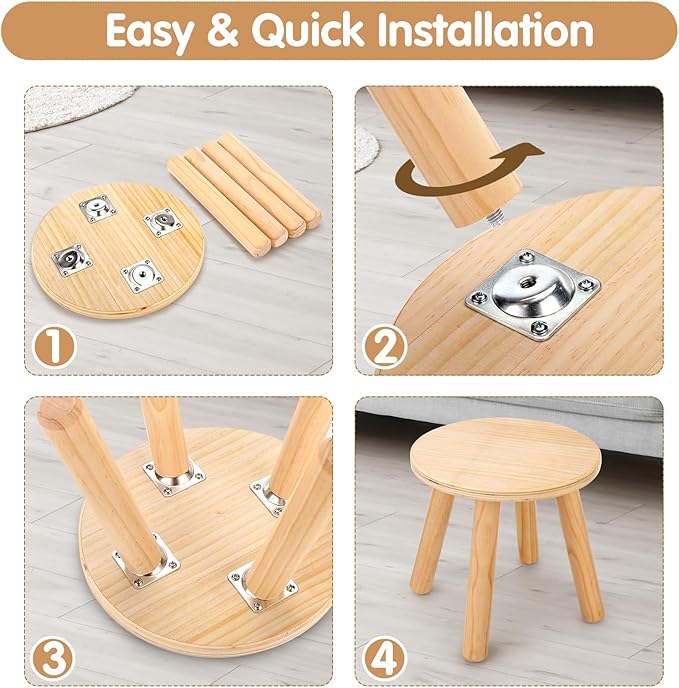 wingyz Wooden Step Stools for Kids, 10 Inch Solid Kids Chairs Perfect Matched Sensory Table, Multi-Purpose Children Sitting Stool for Playroom Bathroom (Natural, 1 Pack)
