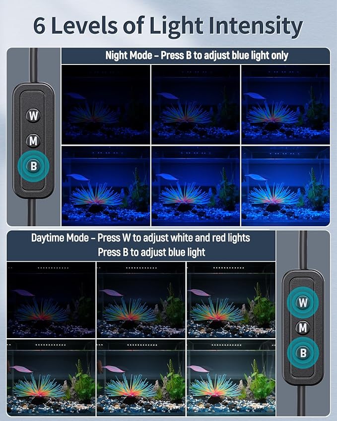 Pawfly 21W Aquarium LED Light for 30 to 36 Inch Fish Tanks Extendable Fish Tank Light with Full Spectrum Brilliant White Blue Red Lights with Daytime & Night Modes and Adjustable Brightness