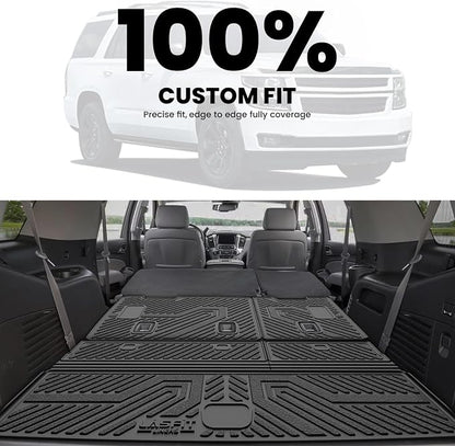 LASFIT Trunk Mat with Backrest Mat 2015-2020 for GMC Yukon (Only Yukon, Not Fit Yukon XL)/Cadillac Escalade (Only Escalade, Not Fit Escalade ESV)/Chevrolet Chevy Tahoe, All Weather TPE Custom Fit