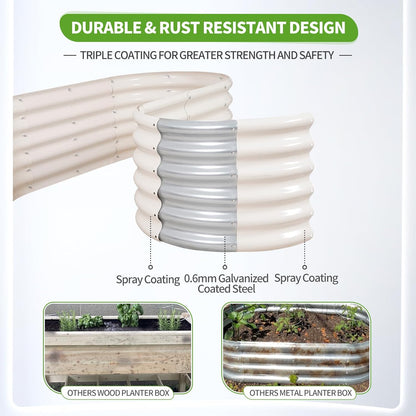 Galvanized Raised Garden Bed Outdoor- 2 Pcs Raised Beds for Gardening| Metal Planter Box, Steel Raised Garden Bed Kit with Gloves for Vegetables, Flower, Herbs (4x2x1.4FT, White)