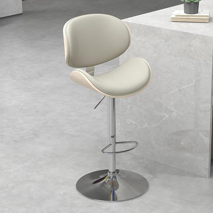 civama Bar Stools 1 PC for Kitchen Counter, Adjustable Bar Height Chairs, Modern Swivel Barstools with Bentwood Seat and Back with Footrest for Kitchen Island, Dining Room, Grey PU Leather