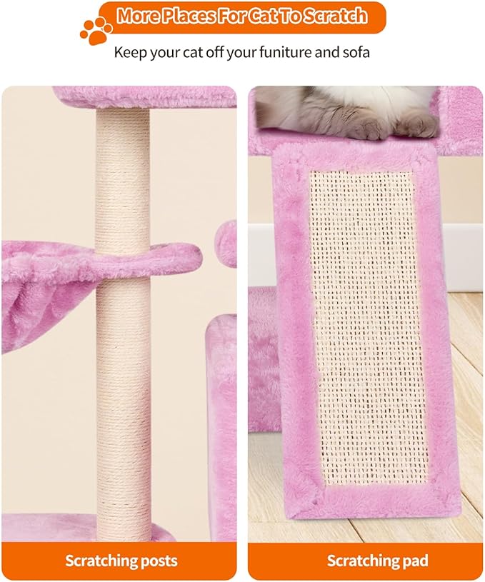 FISH&NAP Cute Cat Tree Kitten Cat Tower for Indoor Cat Condo Sisal Scratching Posts with Jump Platform Cat Furniture Activity Center Play House Pink