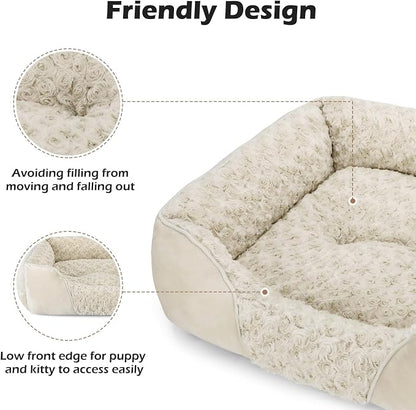 INVENHO Small Dog Bed Rectangle Washable Orthopedic Soft Calming Sleeping Durable Pet Cuddler with Anti-Slip Bottom