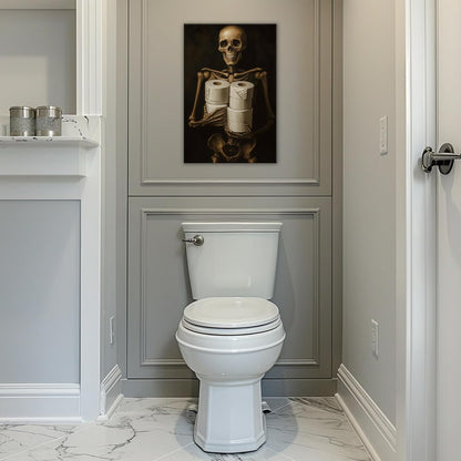 Gothic Skull Wall Art Funny Skeleton with Toilet Paper Canvas Print Vintage Skull Painting Framed Artwork for Living Room Home Halloween Wall Decor(Artwork-8,28"x42")