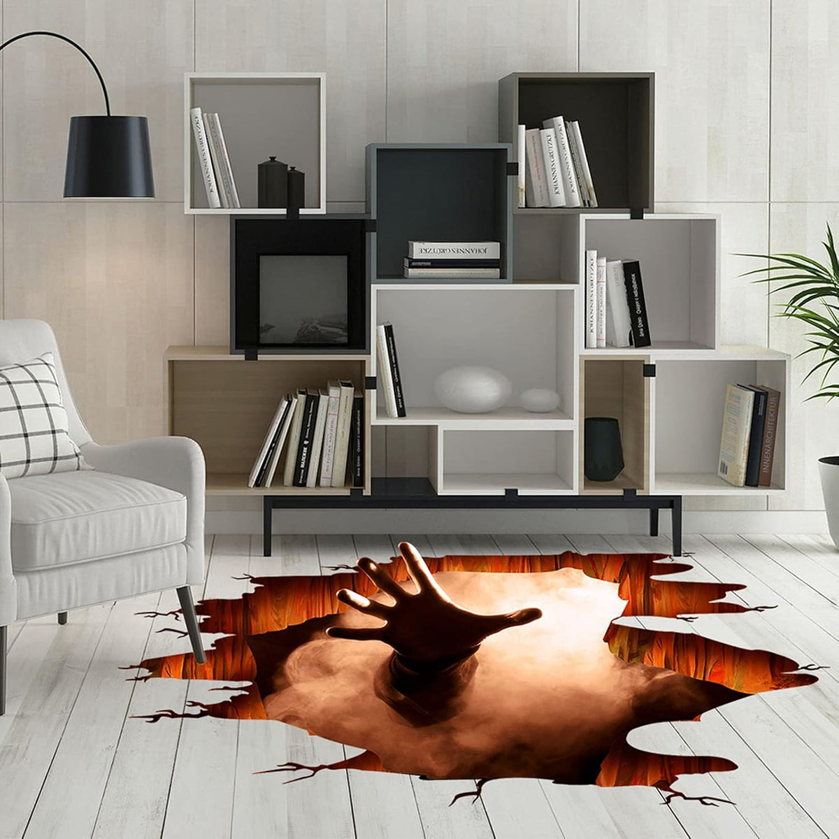 Halloween Wall Decals 3D Floor Wall Ceiling Stickers, Ghost Hand Scratching Wall Posters Removable Halloween Art Murals Window Clings Vinyl Wallpaper for Bedroom Bar Pub Living Room
