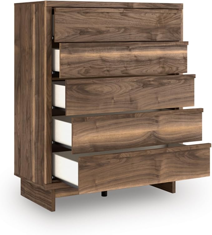 Signature Design by Ashley Darcalli Casual 5-Drawer Wide Chest with Easy Glide and Safety Stop for Bedroom, Light Brown