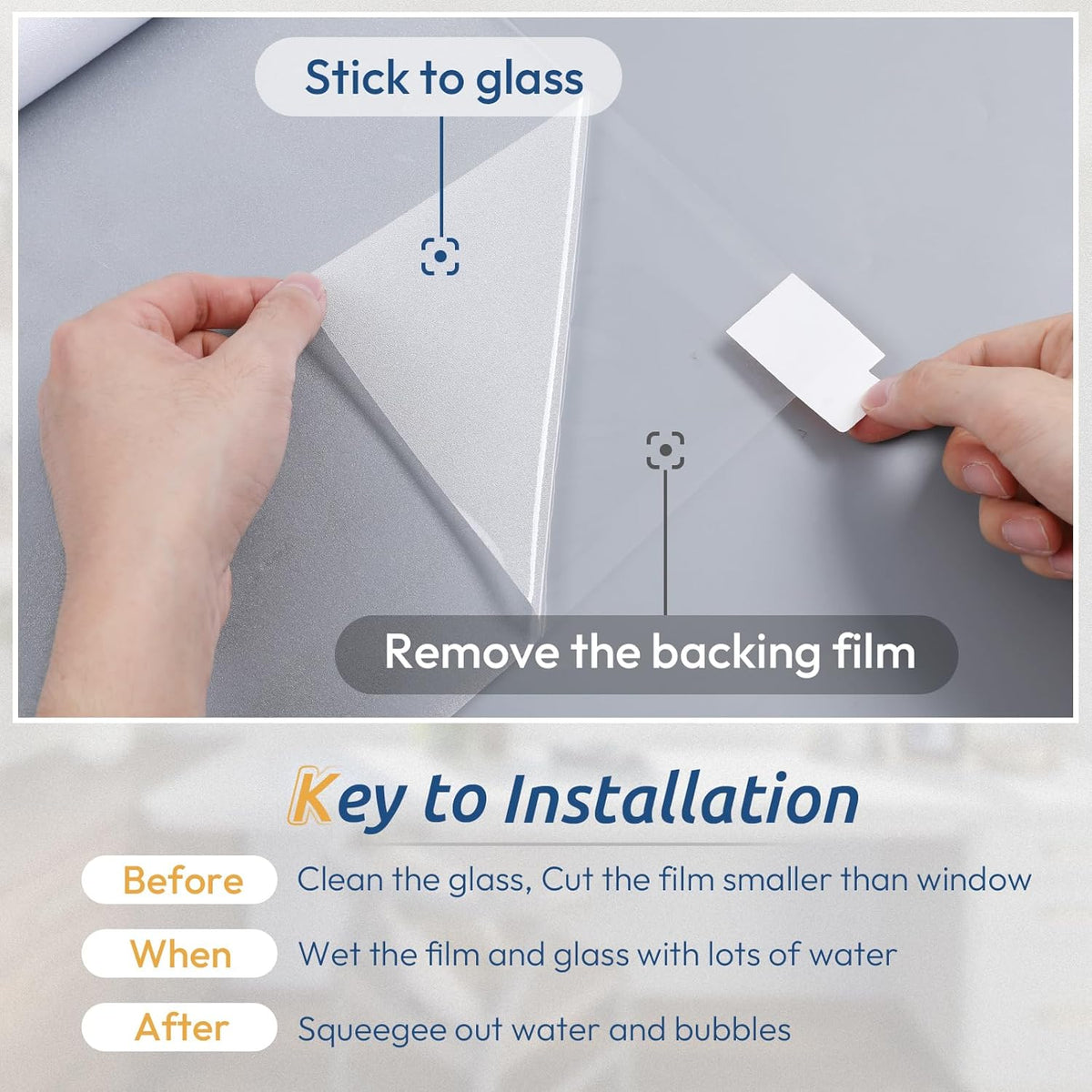 rabbitgoo Window Privacy Film, Frosted Glass Window Clings, Static Cling UV Heat Blocking Door Stickers for Home Bathroom, Removable Indoor Decal Coverings Day and Night, Pure, 35.4 x 196.8 Inches