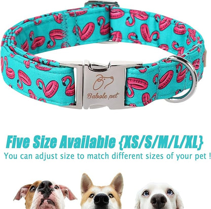 Summer Dog Collar, Cool Flamingo Float Pet Collar with Metal Buckel, Durable Adjustable Designer Dog Collars for Small Medium Large Dogs M