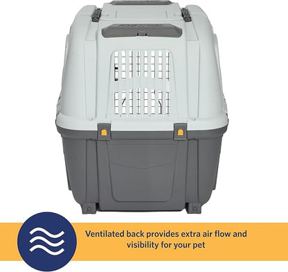 Skudo by MidWest 42-Inch Travel Carrier, Gray, Fits Pets up to 80 lbs | Hard-Sided Pet Carrier, Travel Crate with Handle, Ventilated Design, Locking Tabs, Easy Assembly