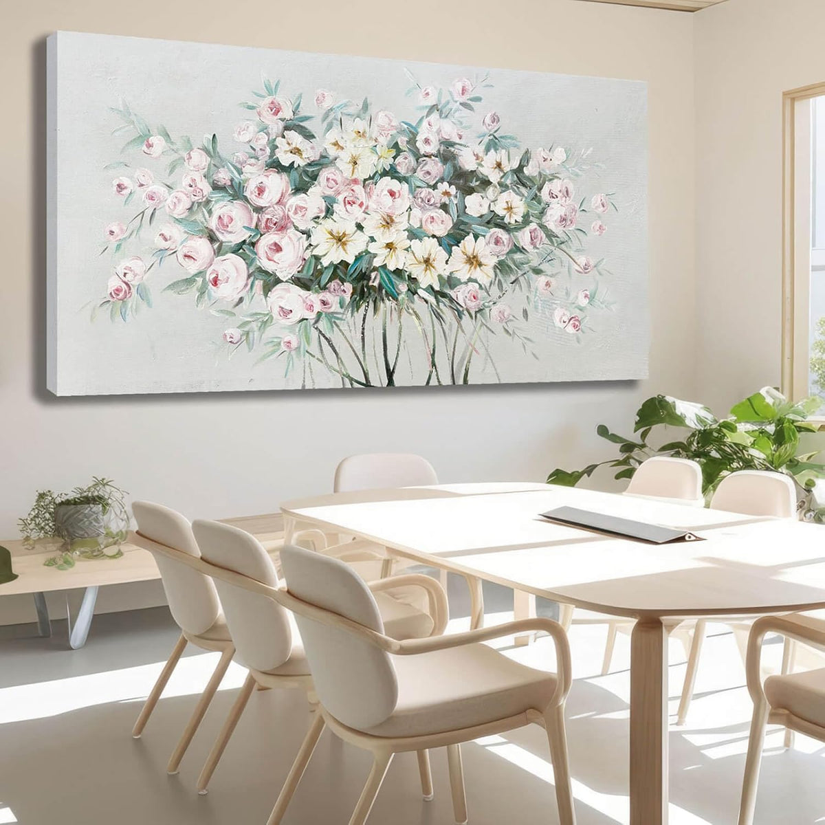 Green Wall Art Floral Home Decor Sage Green Pictures Wall Decor Pink Photo Pictures Flowers Wall Decorations for Girls Room 29"x58"