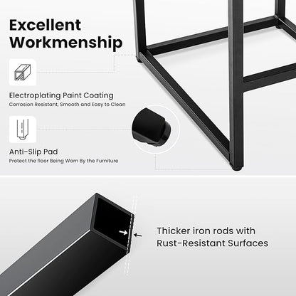 PHI VILLA Black Leather Bar Stools Set of 3, Counter Height Bar Chairs Modern Faux Leather Stools for Kitchen Island, 24 inch Barstools with Back
