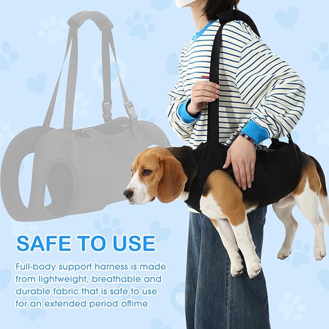 Shinylin Dog Carry Sling Emergency Backpack Pet Legs Support and Rehabilitation Dog Lift Harness Adjustable Lifting Straps Carrier for Senior Dogs Joint Injuries, Arthritis, Hiking, Skiing, Black(XL)