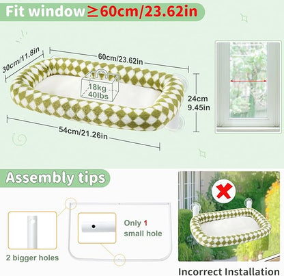 Sunhoo Cat Window Perch Bed Foldable Kitty Windowsill Hammock Shelf Seat Large Cats Suction Cup Indoor Kitten Window Sill Lounger with Soft Plush Cushion Machine Washable 21.26 * 11.8in (Green, M)