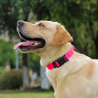 Waterproof Dog Collar, Easy to Clean Rubber Dog Collars with Quick Release Buckle Fits Small Medium or Large Dogs (Pink, L < 15.4-24.8 inch)