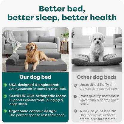 FurHaven Orthopedic Dog Bed for Large Dogs, L-Shaped Chaise Mattress with Orthopedic Egg Crate & Solid Orthopedic Foam Base for Joint Support, Washable Cover, Jumbo XL, Plush & Velvet, Platinum Gray