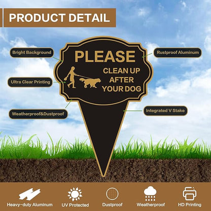 Double Sided Yard Sign,Clean Up After Your Dog Sign,14”X10” No Poop Signs For Lawn No Pooping Dog Signs For Yard With Integrated Stake,Easy Mounting,Outdoor Use(1PACK-Clean Up After Your Dog)