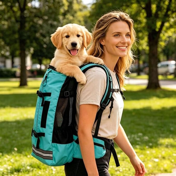 Big Dog Backpack Carrier, Black-M | Extra Large Pet Carrier for 66lbs Dogs, Fully Adjustable Water-Resistant Dog Travel Bag for Hiking Cycling Outdoor Adventures
