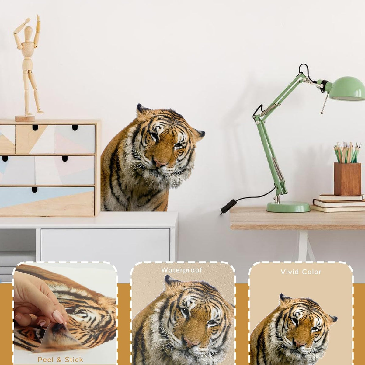 Gentle Tiger Wall Stickers & Decals - Peel & Stick, Removable Funny Tiger Window Stickers for Farmhouse Bedroom, Living Room & Shop Windows