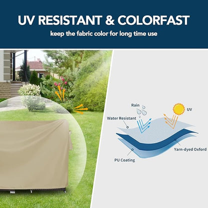 Easy-Going Rectangle Patio Furniture Cover Waterproof Outdoor Dining Table and Chair Cover Anti-UV Outside Sectional Sofa Set Covers (110"L x 84"W x 28"H, Camel)