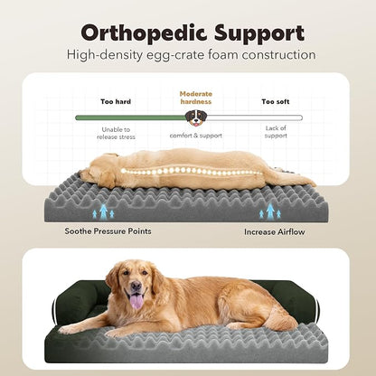 XXL Orthopedic Waterproof Dog Bed with Bolster for Extra Large Dogs | Pillow Support for Neck Relief, Egg Crate Foam, Waterproof Liner, Anti-Slip Bottom, Removable Bolster Cover, 45 x 35 Inch