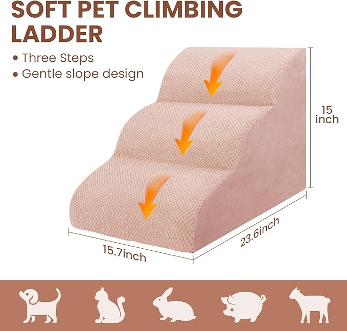 Dog Stairs for Small Dogs, 3 Tiers High Density Foam Dog Ramp, Extra Wide Non-Slip Pet Steps for High Beds Or Couch, Soft Foam Doggie Ladder for Dogs Injured, Older Pets, Small Cats