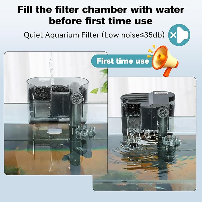 hygger Hang On Back Aquarium Filter, Small Fish Tank Filter Waterfall Filtration System, Adjustable Water Flow with Surface Skimmer, Replaceable Sponge Quiet Hanging Filter for Tank 5~10 Gal