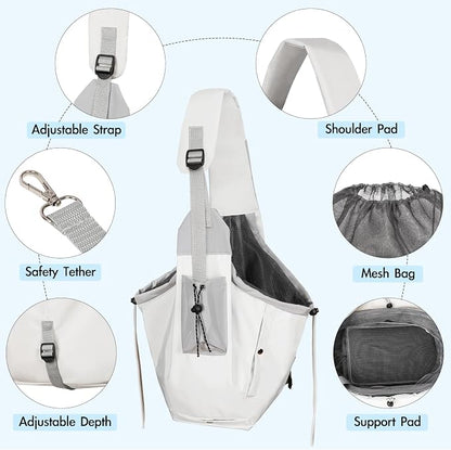 Dog Carrier Sling, Puppy Carrier Sling 20 lbs, Grey | Dog Carriers for Small Dogs & Cats With Pockets, Machine Washable, Adjustable Shoulder Strap, Hands Free for Outdoor Use