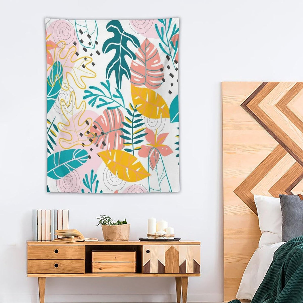 ICMOLYYENLO Tropical Green Leaves Tapestry, Exotic Leaves Beautiful Bedroom Wall Hanging, Floral Poster Blanket for Bedroom Living Room Dormitory Apartment 60x80 Inch