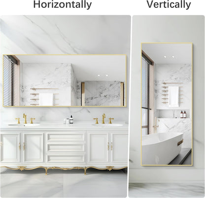 36x72inch Bathroom Mirror, Gold Rectangle Mirror with Thin Metal Frame, Large Rectangular Wall Mirrors for Bathroom, Living Roomm, Hair Salon, Big Farmehouse Mirror Hang Horizontal/Vertical